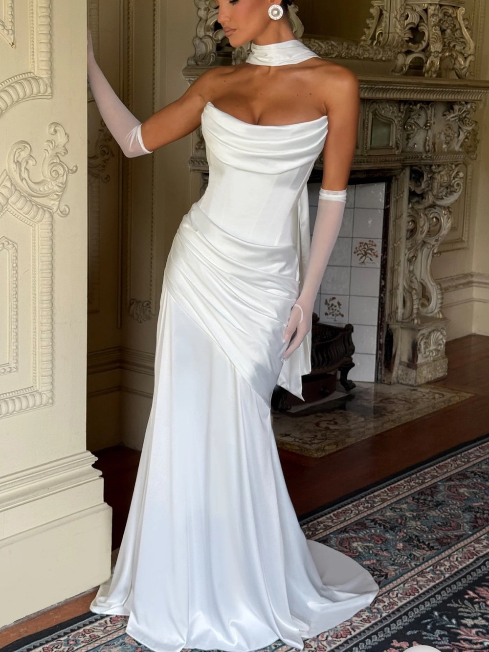 SOLD: Babyboo White Strapless Wedding Gown with Asymmetric Draped Skirt - Picture 1 of 8